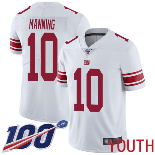 Youth New York Giants #10 Eli Manning White Vapor Untouchable Limited Player 100th Season Football NFL Jersey->women nfl jersey->Women Jersey